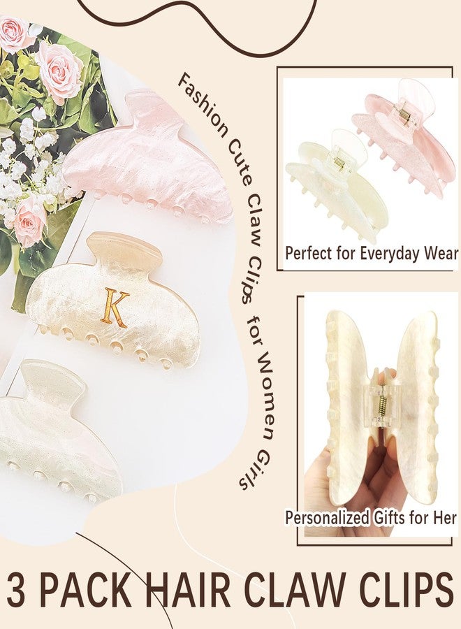 ANBALA 3Pcs Acrylic Hair Clips for Women, 2 Styles Strong Hold Initial Letter K Claw Clip for Women Teens, Durable Cute Claw Clips for Thick Thin Hair - Image 3